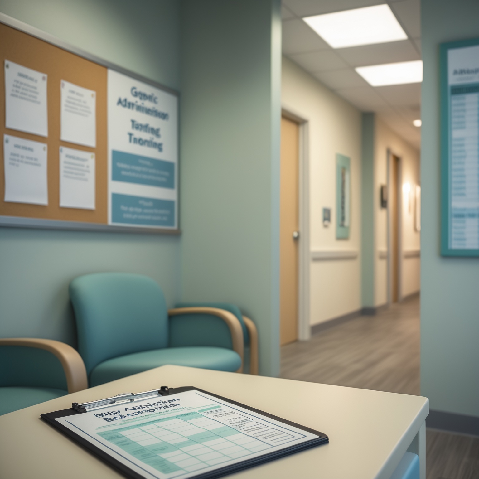 A behavioral health office administrative area with a prior authorization checklist and tracking calendar, representing Carelon ASO behavioral health billing in Maryland.