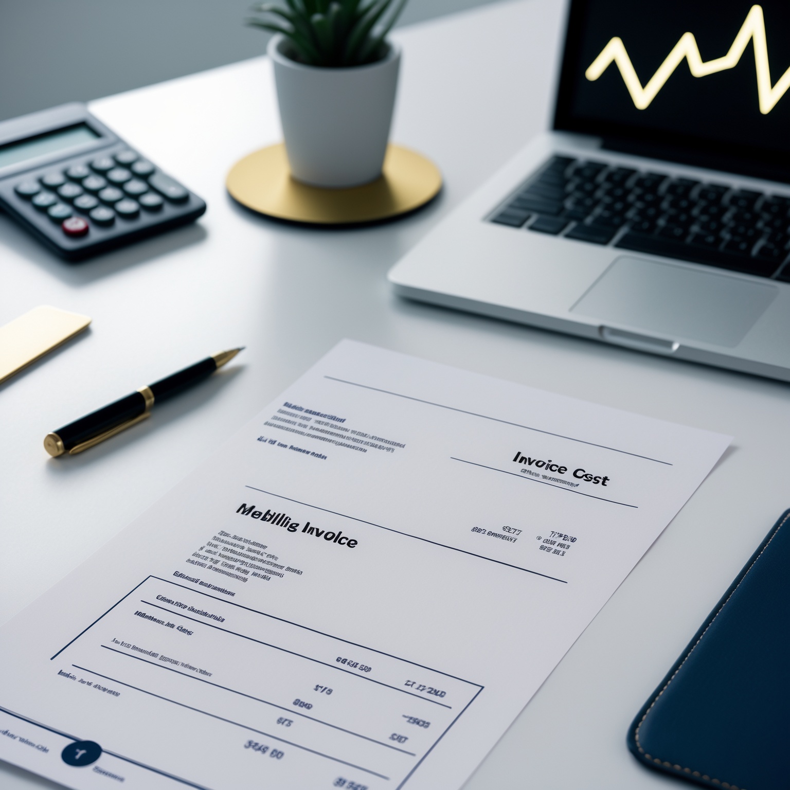 A medical billing cost breakdown document beside a calculator and upward-trending graph on a clean desk, representing the cost of medical billing services in Maryland.